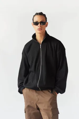 Black Full Sleeves Waffle Zipper