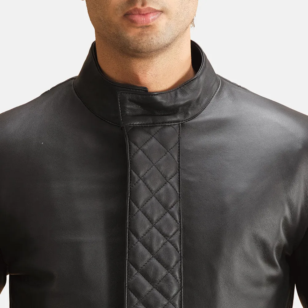 Black Leather Trench Coat for Men - Handmade Long Jacket
