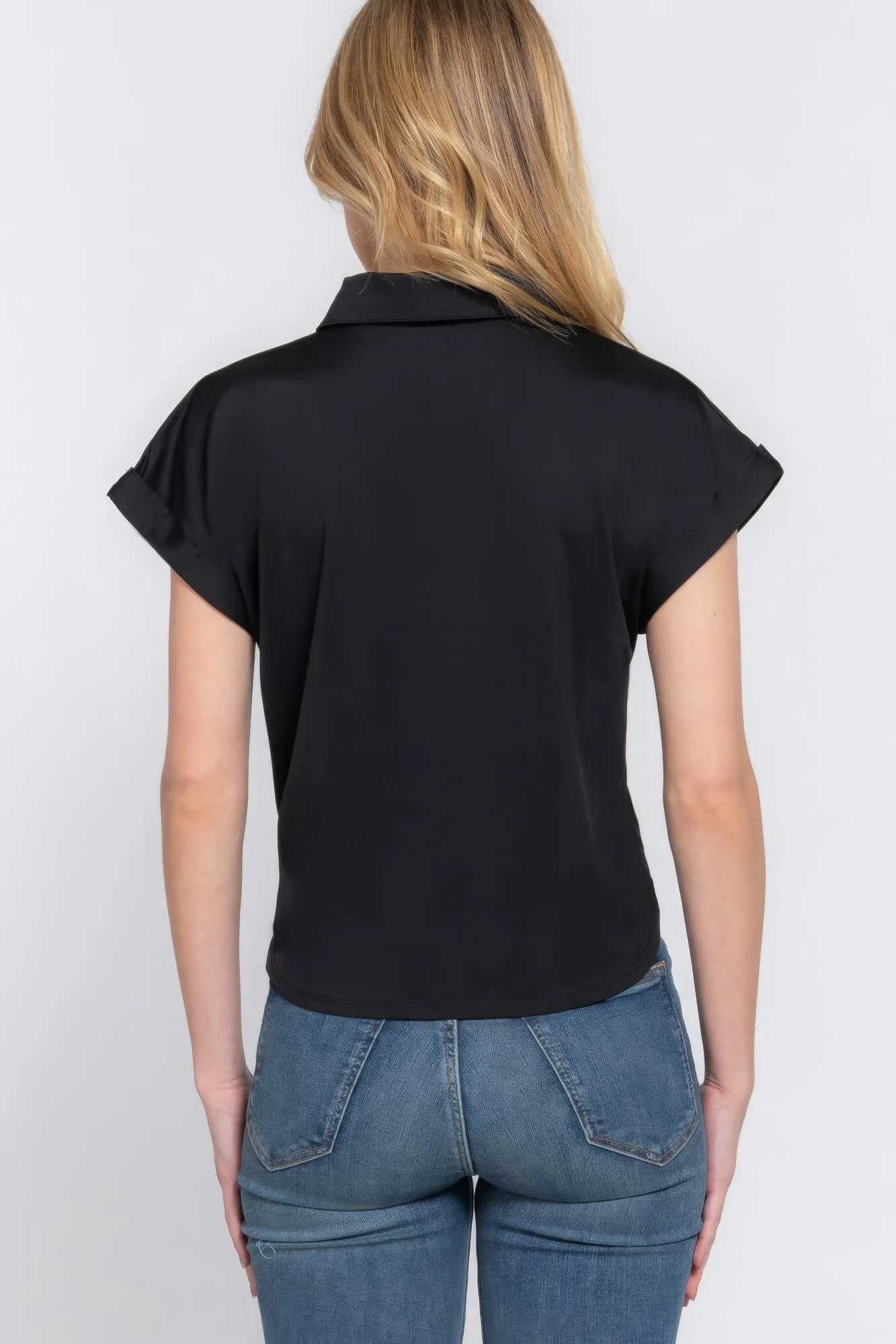 Black Short Sleeve Front Tie Shirt
