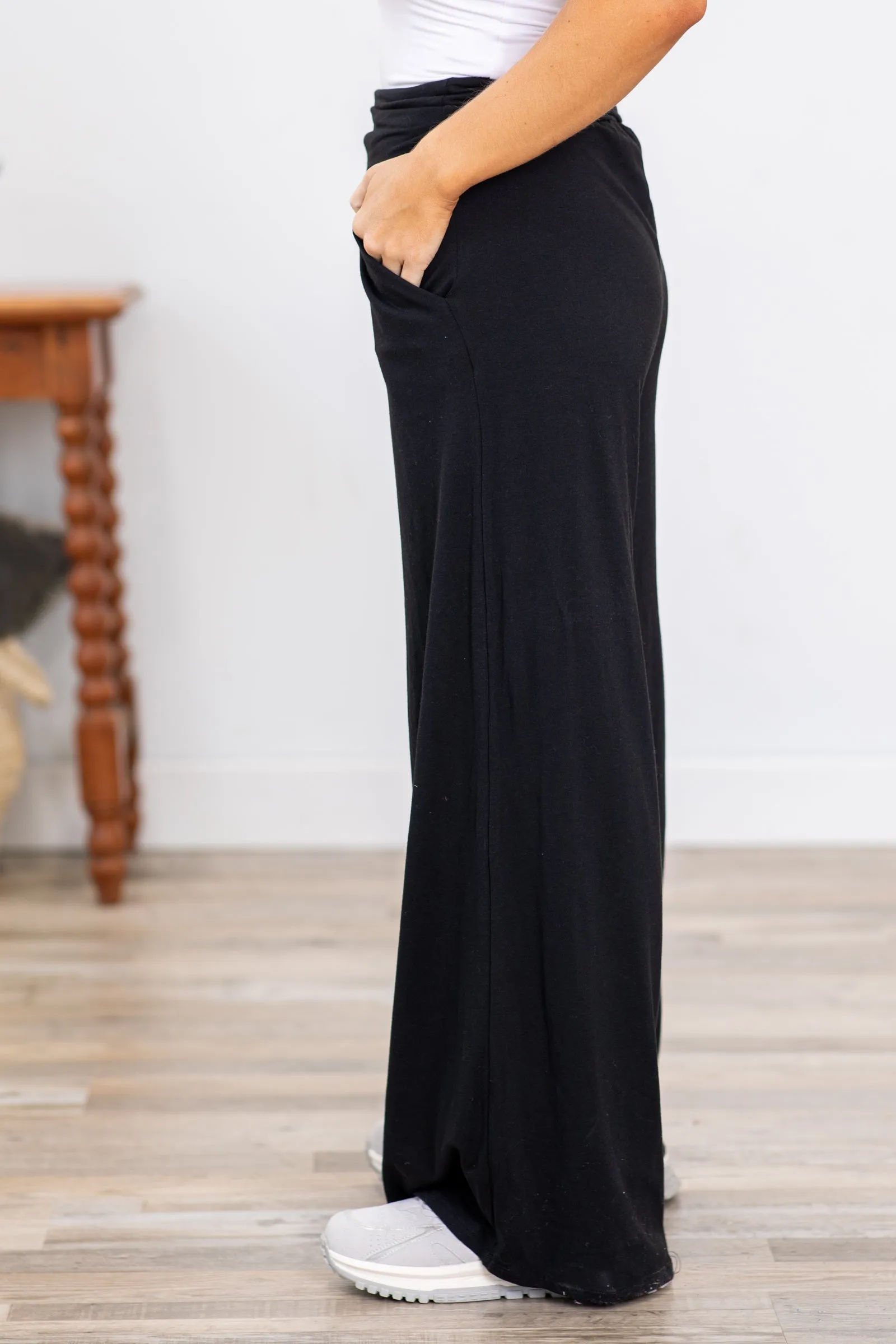 Black Wide Leg Pull On Pants