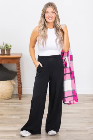 Black Wide Leg Pull On Pants