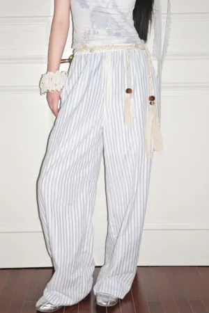 Blue Casual Wide-Leg Pants