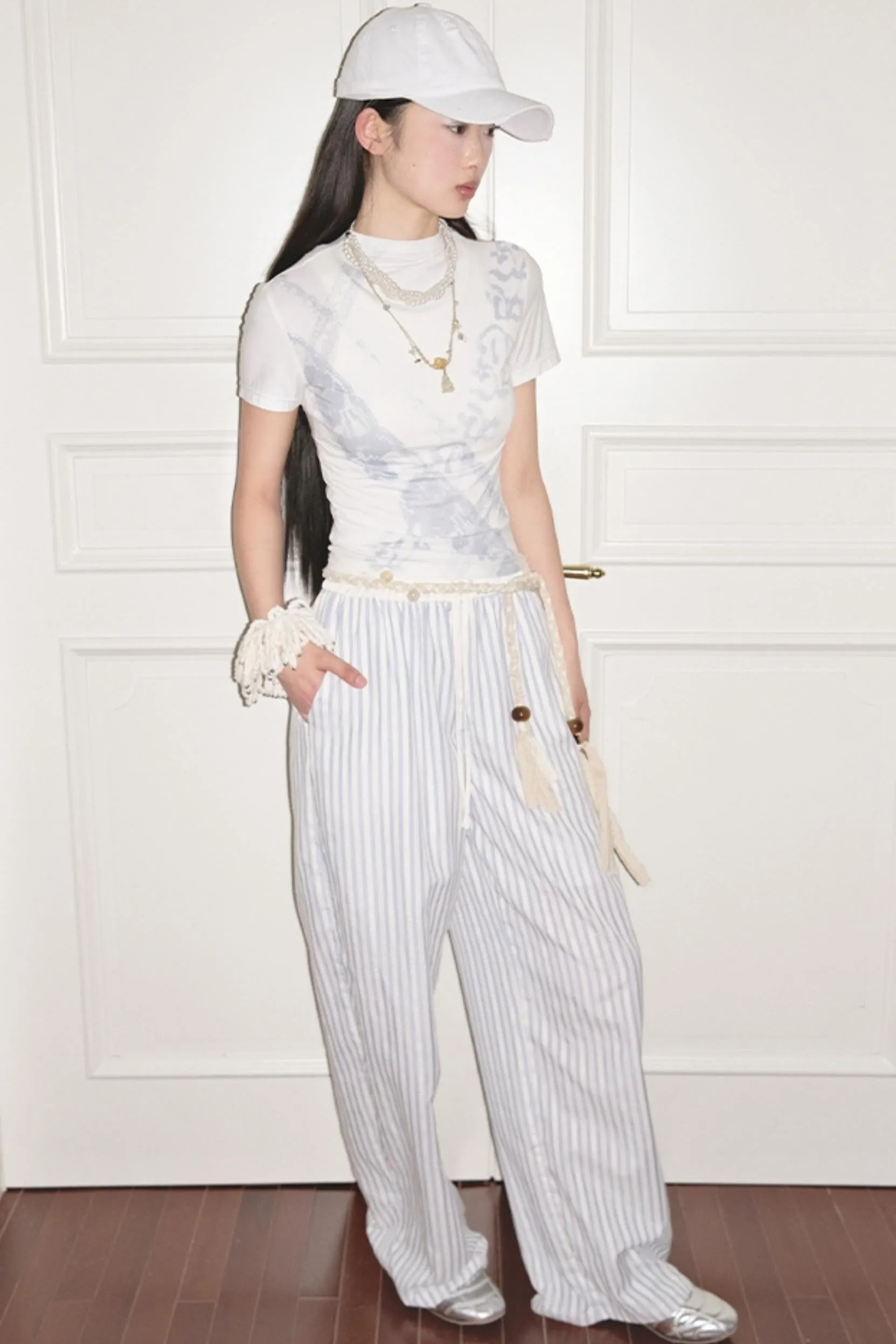 Blue Casual Wide-Leg Pants