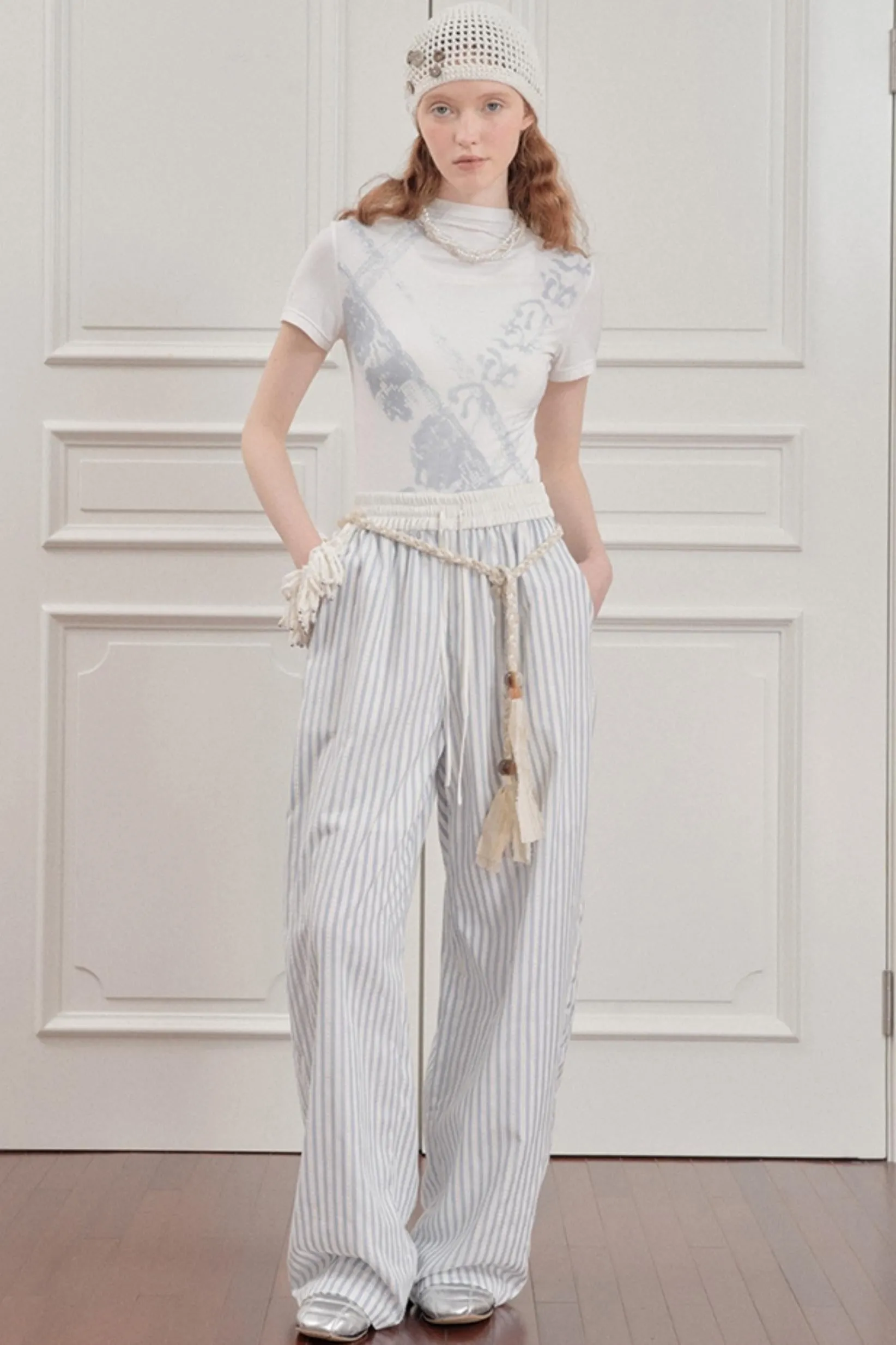 Blue Casual Wide-Leg Pants