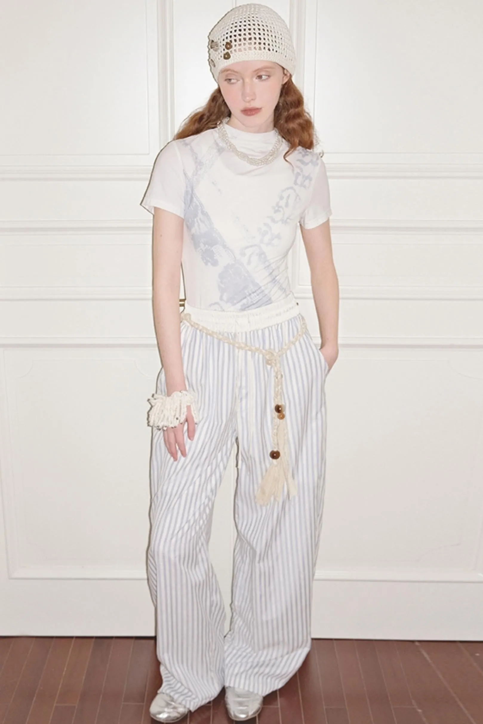 Blue Casual Wide-Leg Pants
