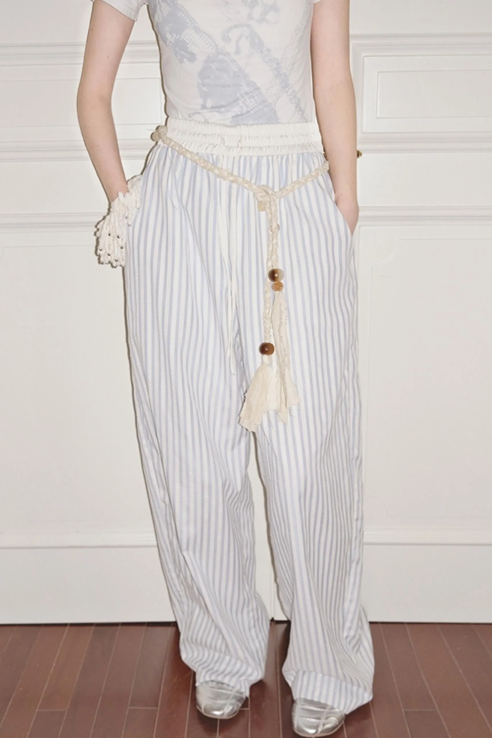 Blue Casual Wide-Leg Pants
