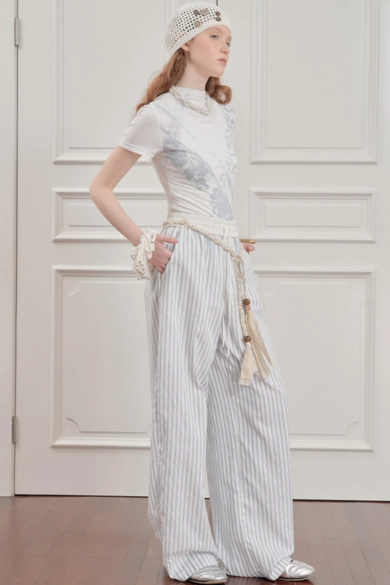 Blue Casual Wide-Leg Pants