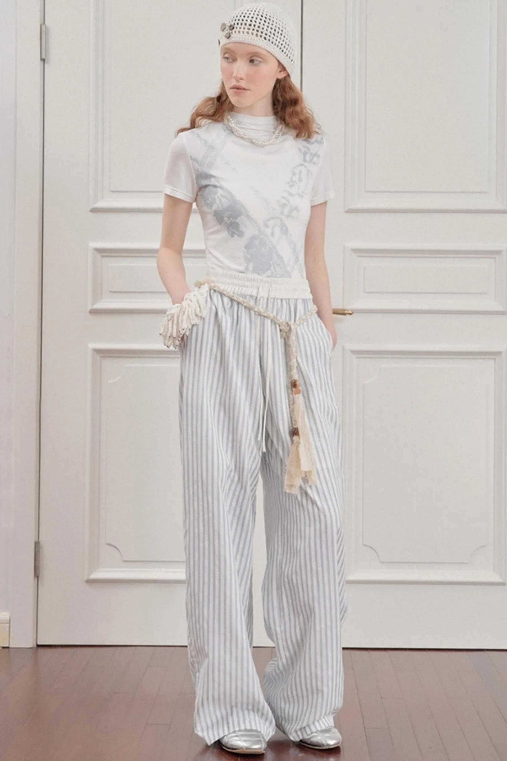 Blue Casual Wide-Leg Pants