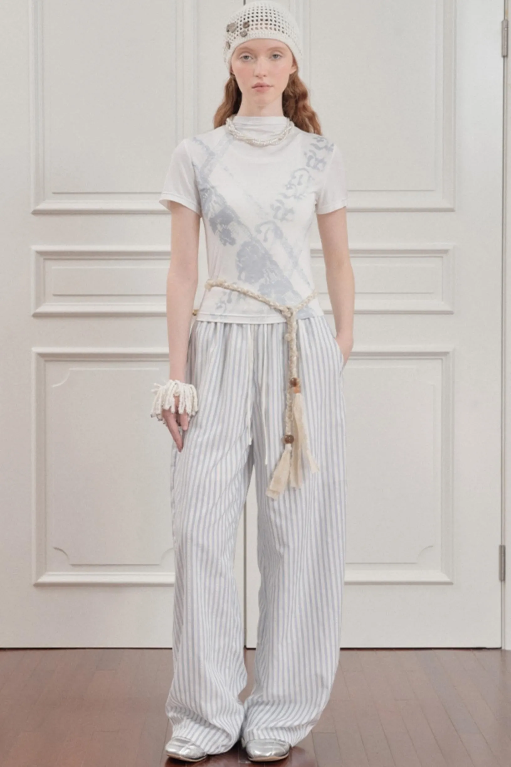 Blue Casual Wide-Leg Pants