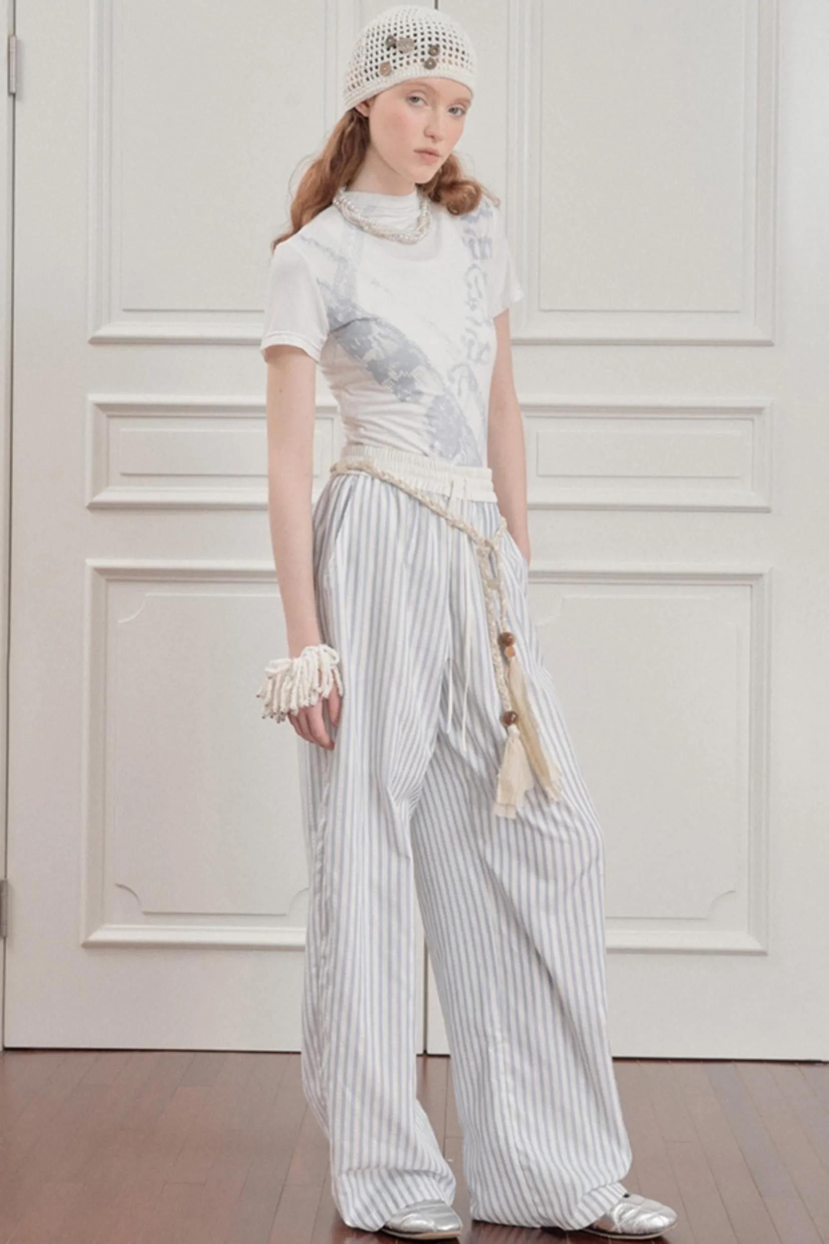 Blue Casual Wide-Leg Pants