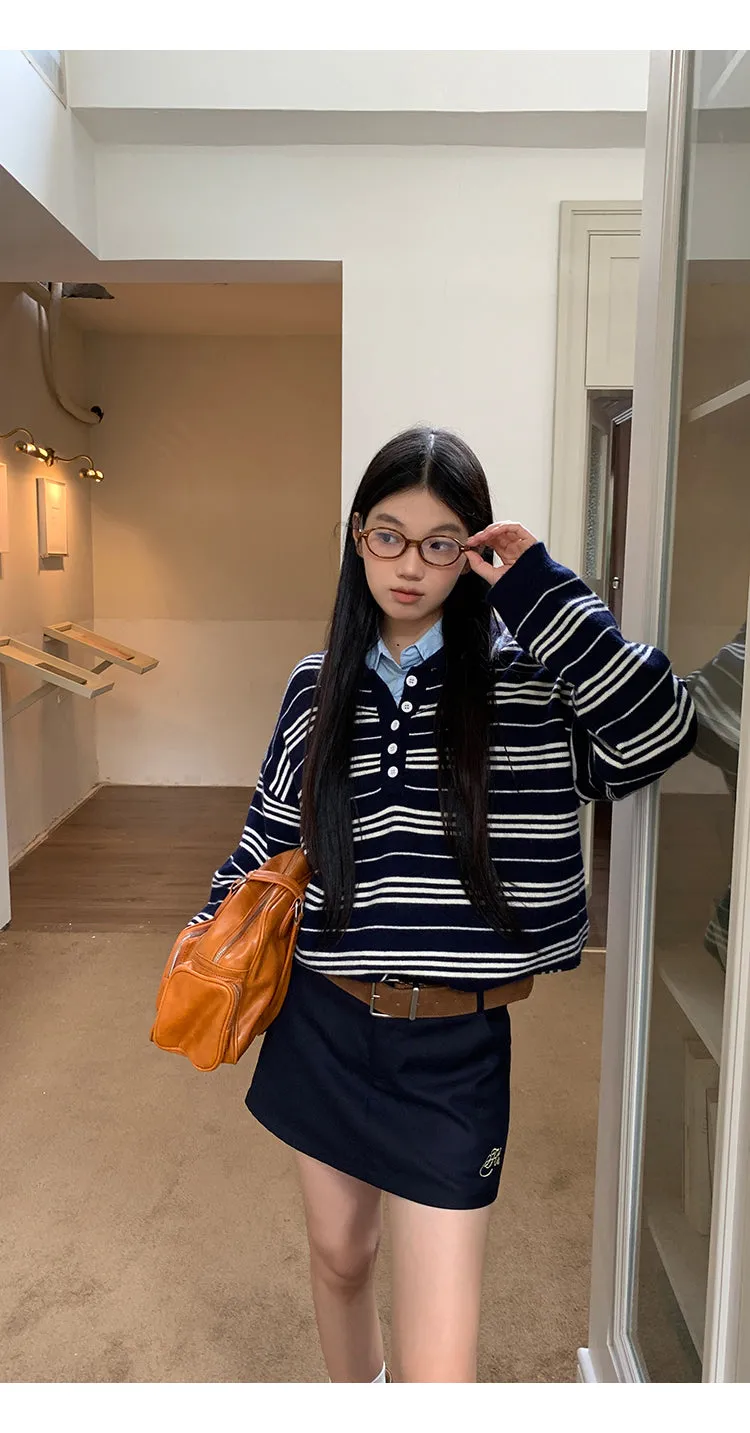 blue French shirt tops