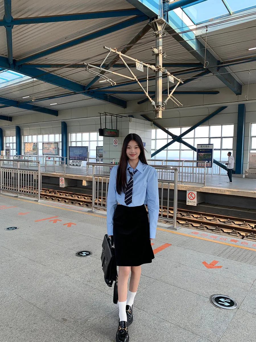blue French shirt tops