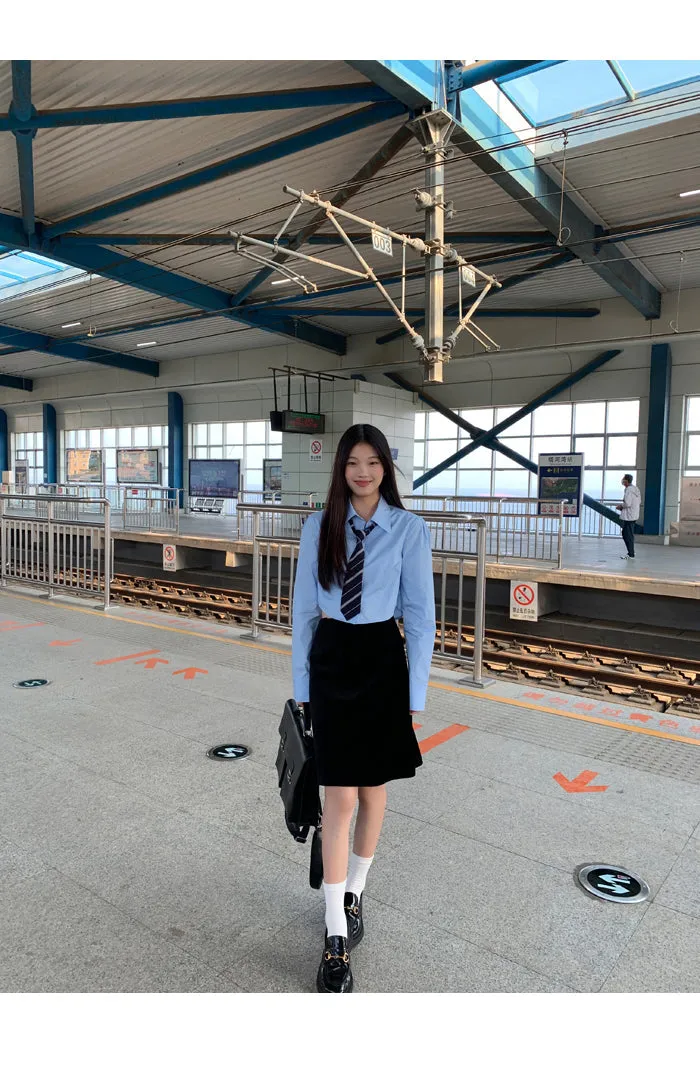blue French shirt tops