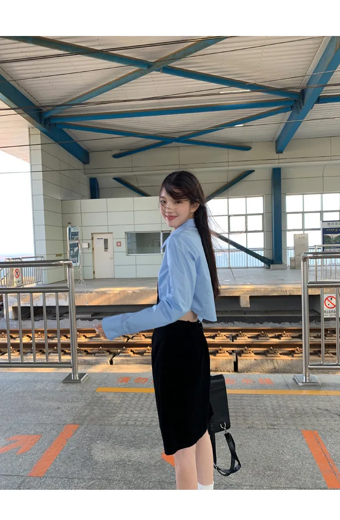 blue French shirt tops