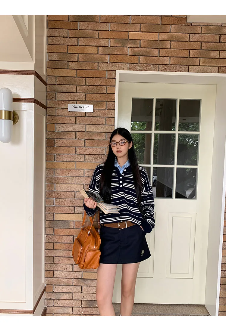 blue French shirt tops