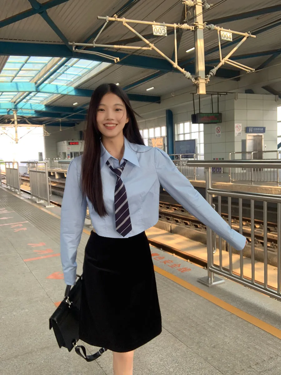 blue French shirt tops
