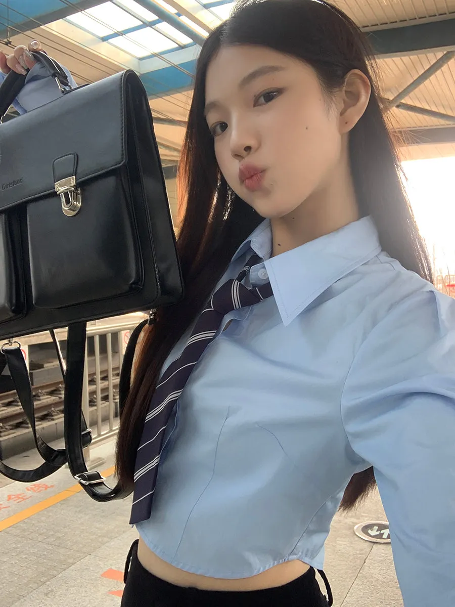 blue French shirt tops