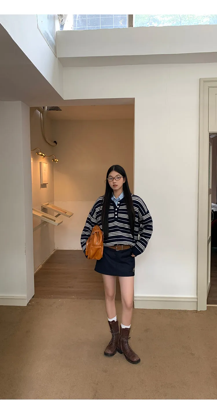 blue French shirt tops