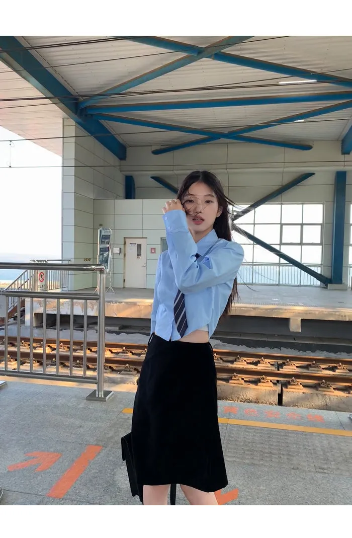 blue French shirt tops