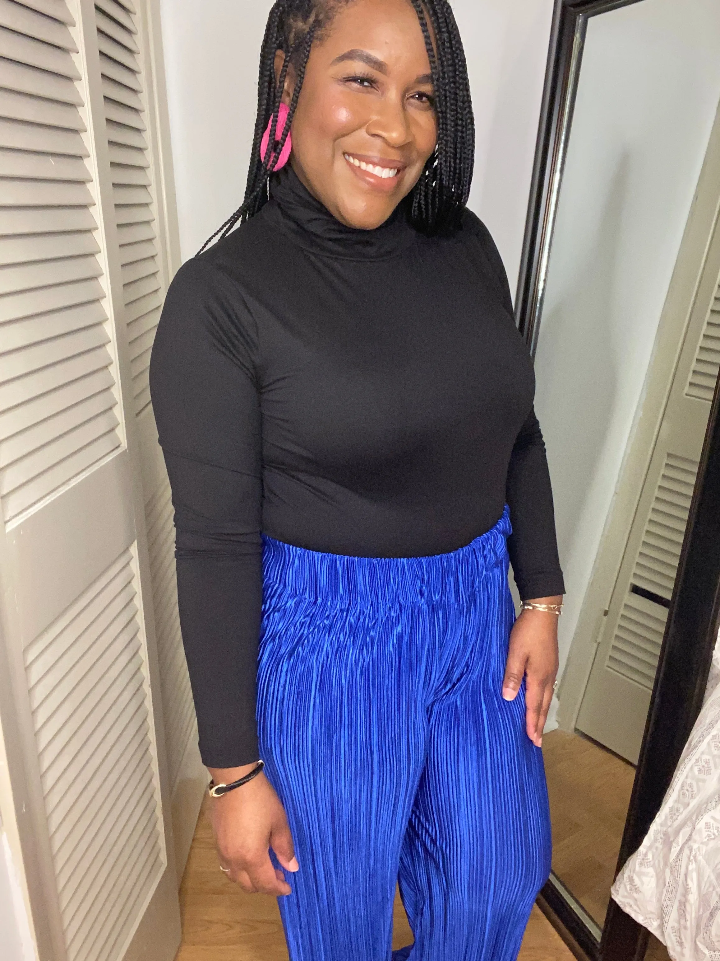 Blue Plisse Wide Leg Pants