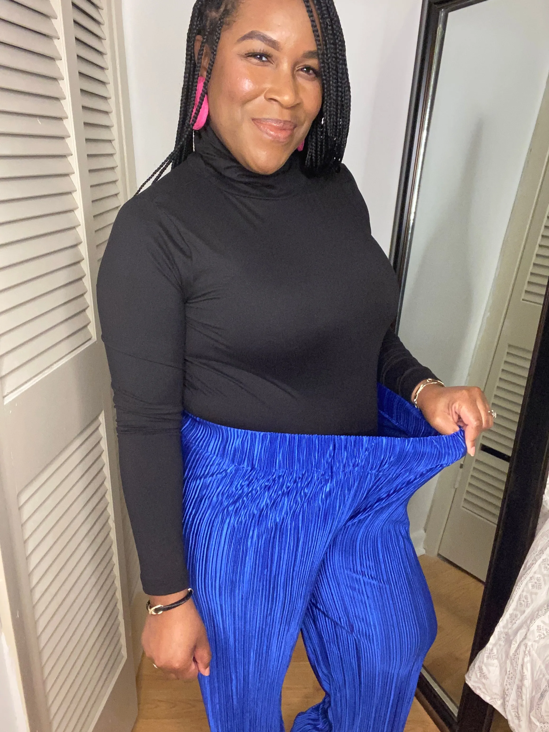 Blue Plisse Wide Leg Pants