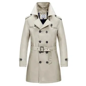 British Style Men's Long Trench Coats with Belt Fashion Slim Windbreak Overcoat Male Double Breasted Jackets