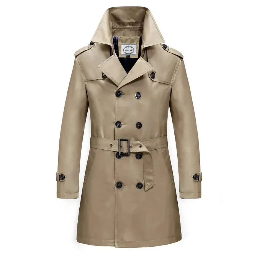British Style Men's Long Trench Coats with Belt Fashion Slim Windbreak Overcoat Male Double Breasted Jackets