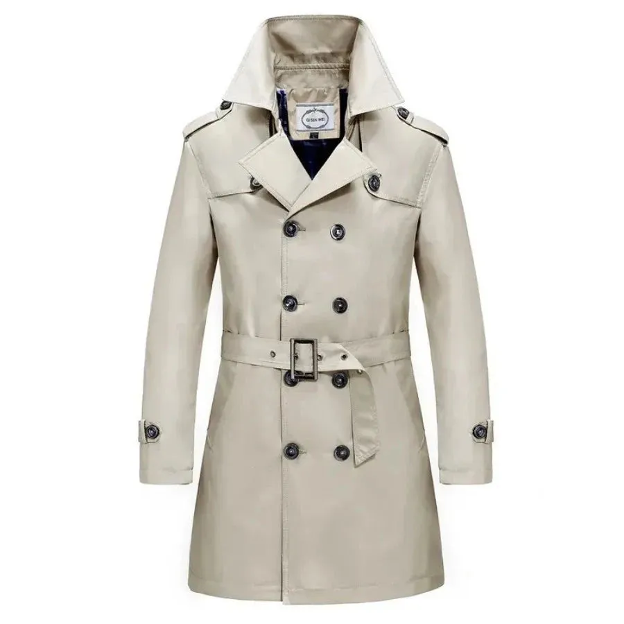 British Style Men's Long Trench Coats with Belt Fashion Slim Windbreak Overcoat Male Double Breasted Jackets