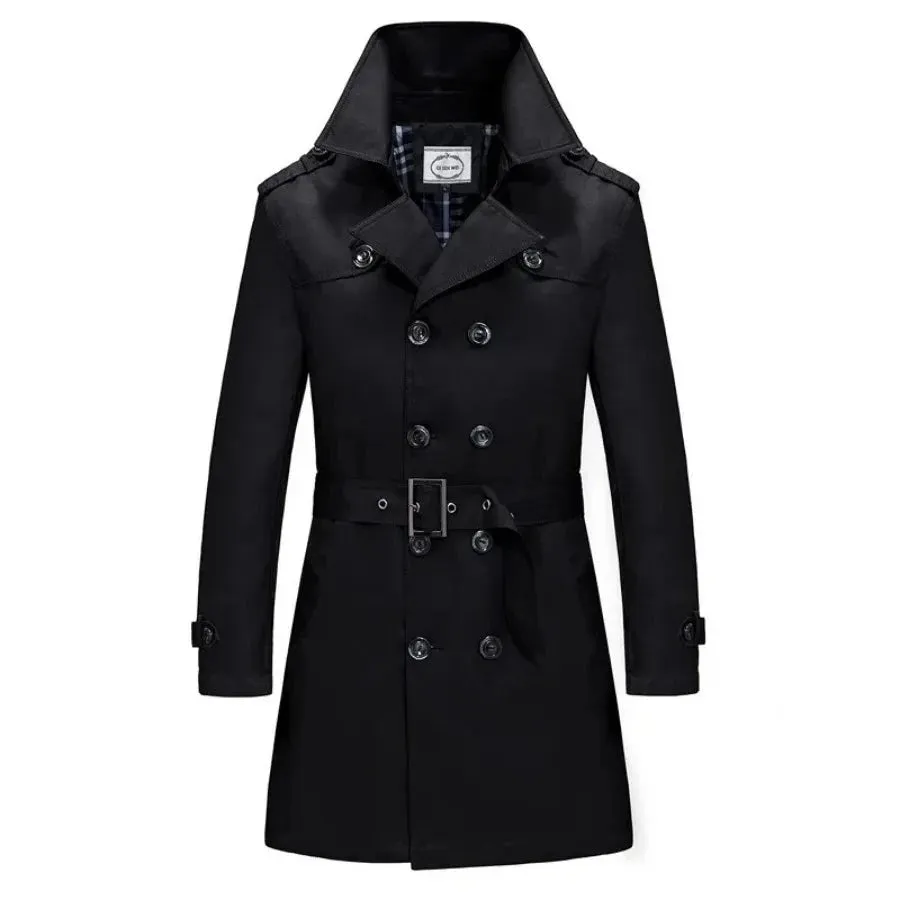 British Style Men's Long Trench Coats with Belt Fashion Slim Windbreak Overcoat Male Double Breasted Jackets