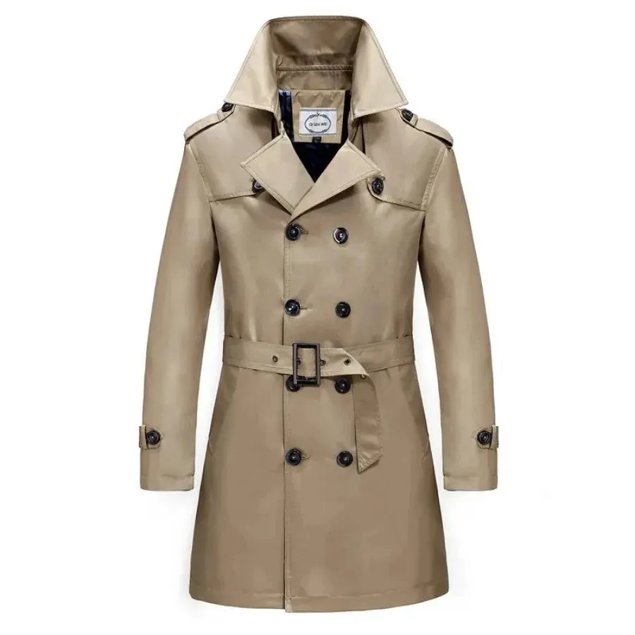 British Style Men's Long Trench Coats with Belt Fashion Slim Windbreak Overcoat Male Double Breasted Jackets