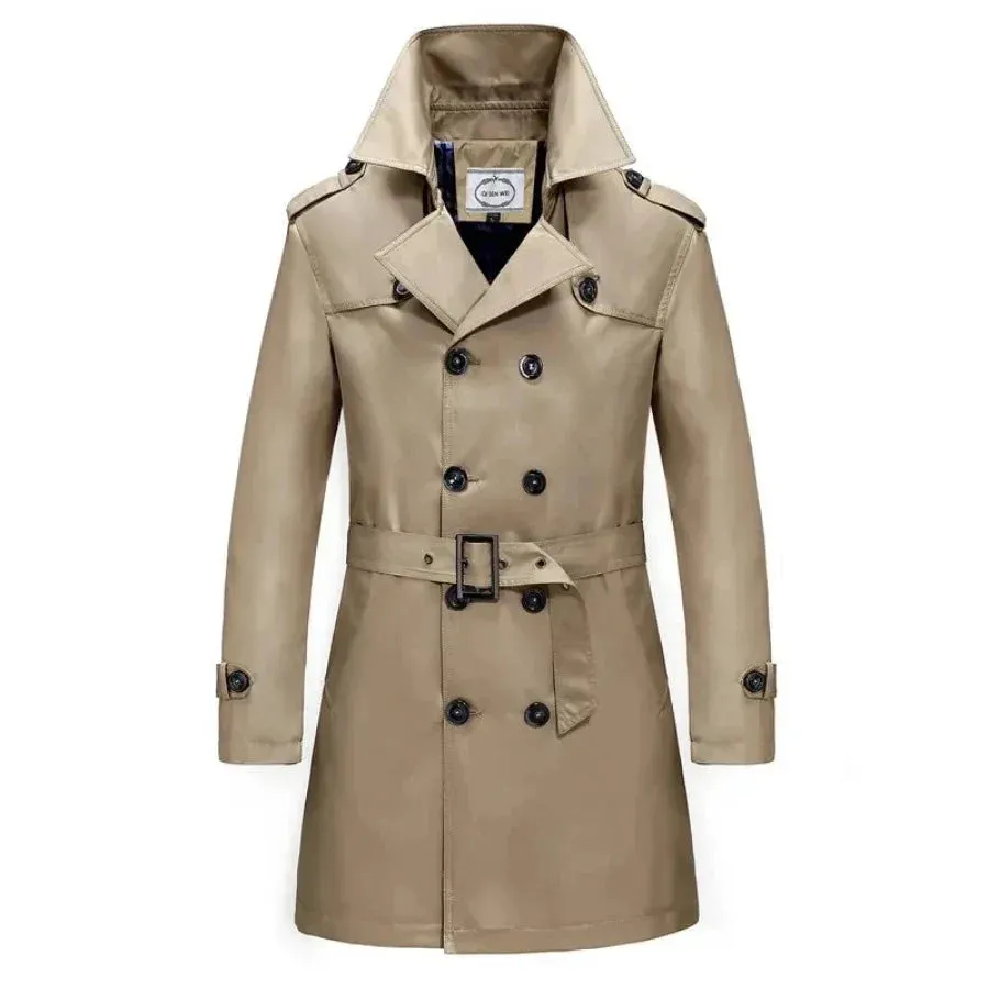 British Style Men's Long Trench Coats with Belt Fashion Slim Windbreak Overcoat Male Double Breasted Jackets