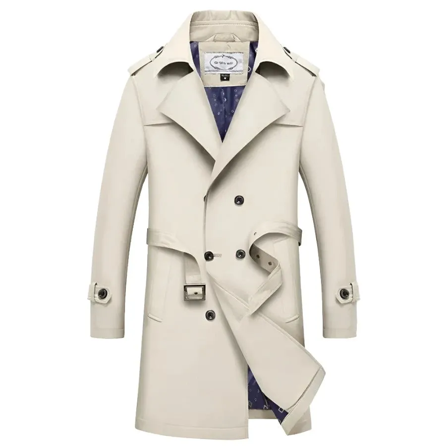 British Style Men's Long Trench Coats with Belt Fashion Slim Windbreak Overcoat Male Double Breasted Jackets