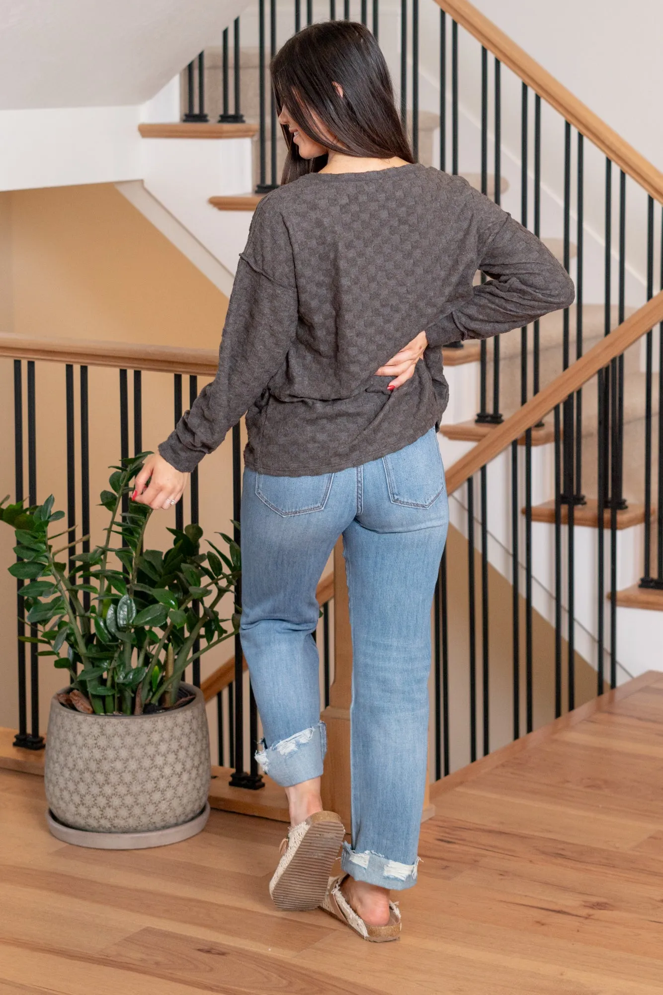 Brushed Checkered Pocket Top - Black