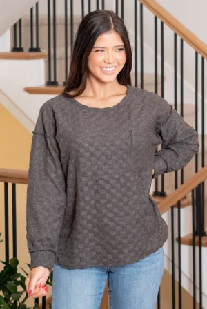 Brushed Checkered Pocket Top - Black