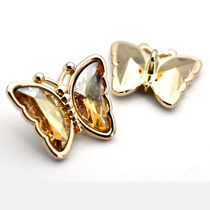 Butterfly Zircon Crystal Glass Metal Shank Buttons for Tops 10pcs
