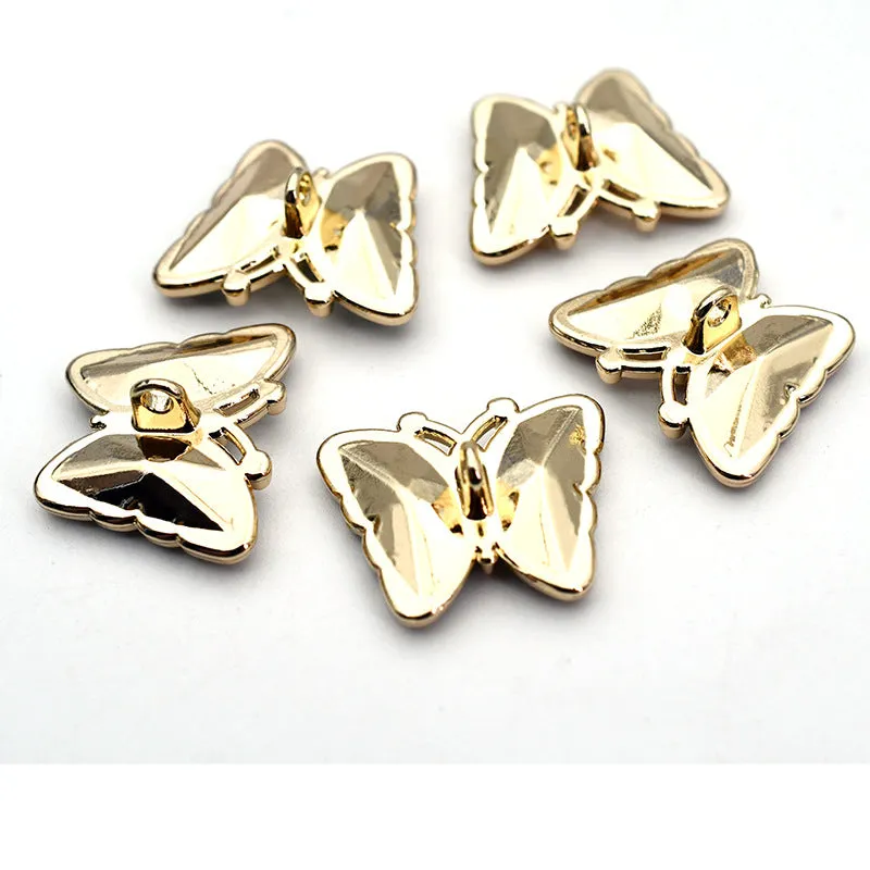 Butterfly Zircon Crystal Glass Metal Shank Buttons for Tops 10pcs