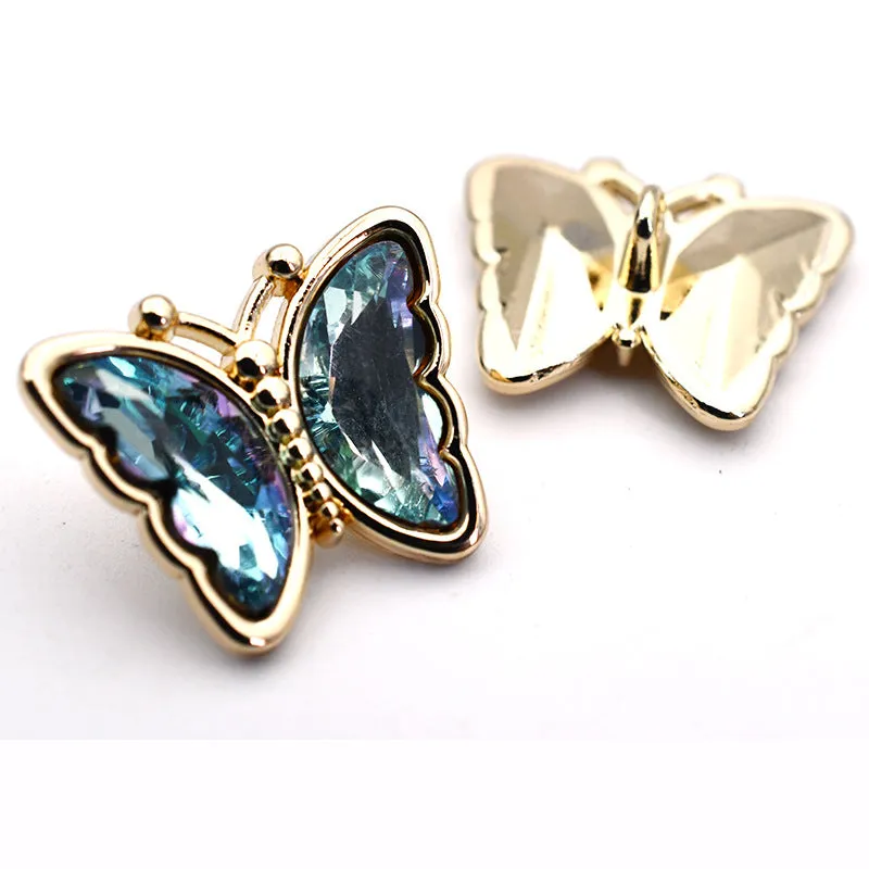Butterfly Zircon Crystal Glass Metal Shank Buttons for Tops 10pcs
