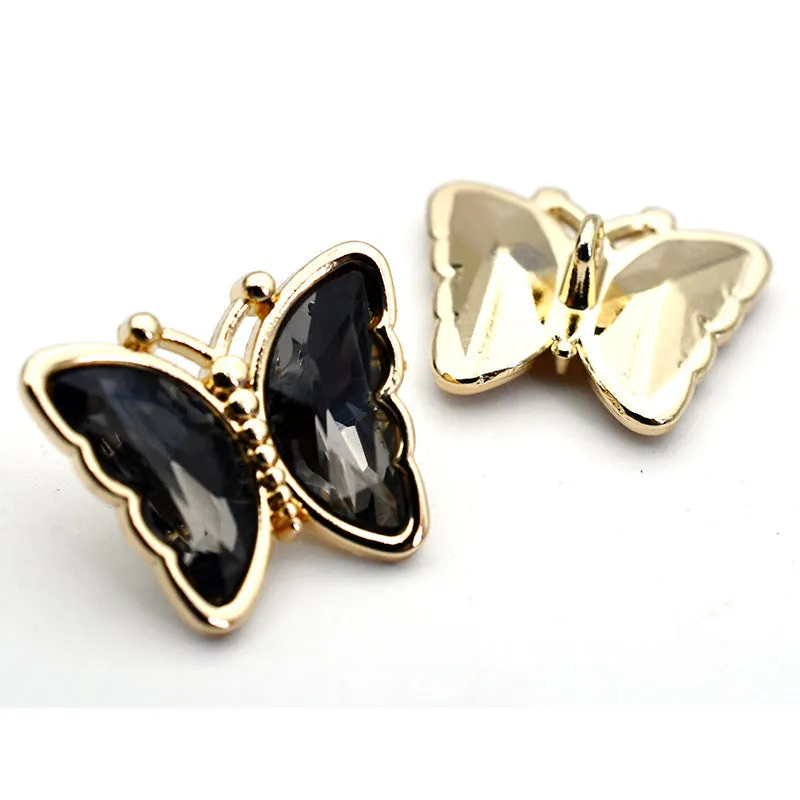 Butterfly Zircon Crystal Glass Metal Shank Buttons for Tops 10pcs