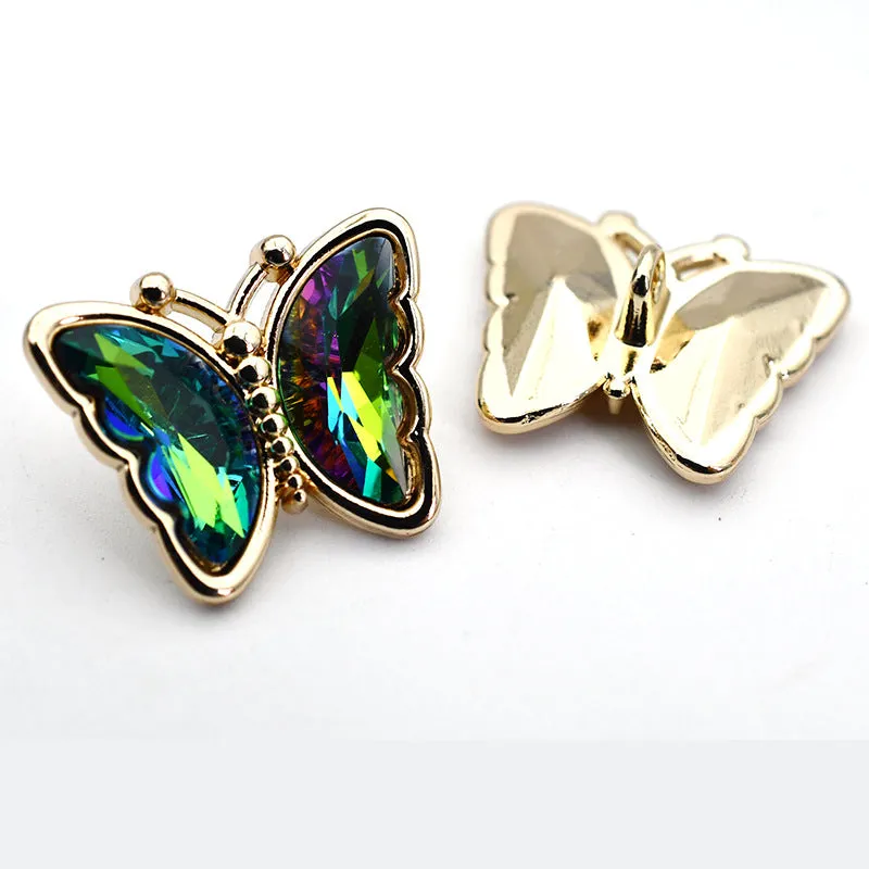 Butterfly Zircon Crystal Glass Metal Shank Buttons for Tops 10pcs