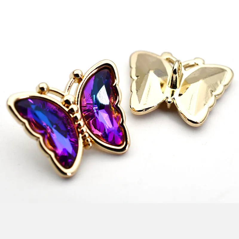 Butterfly Zircon Crystal Glass Metal Shank Buttons for Tops 10pcs