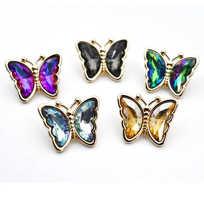 Butterfly Zircon Crystal Glass Metal Shank Buttons for Tops 10pcs