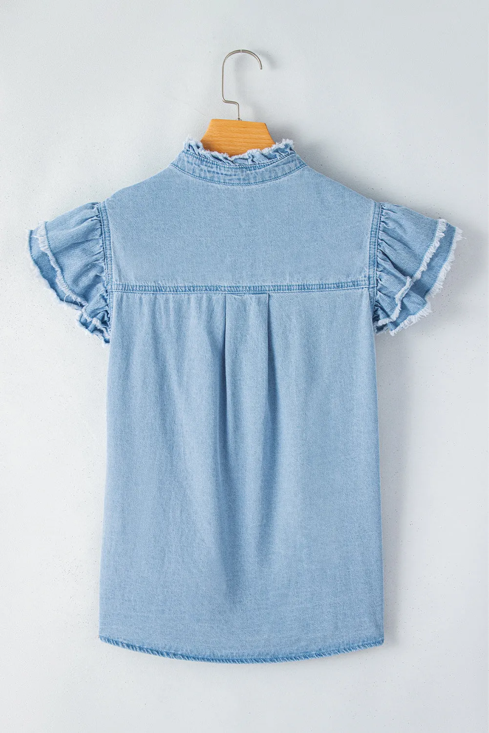 Button Front Frayed Denim Top