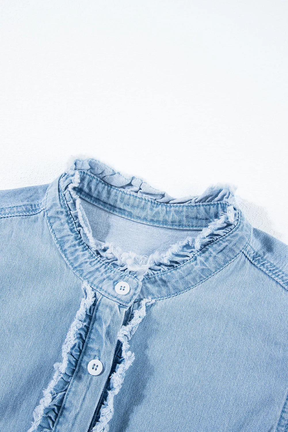 Button Front Frayed Denim Top