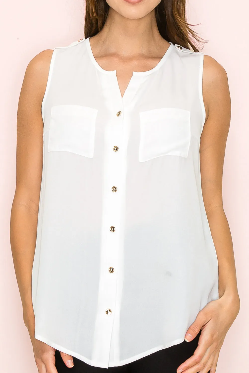 BUTTON FRONT SLEEVELESS TANK