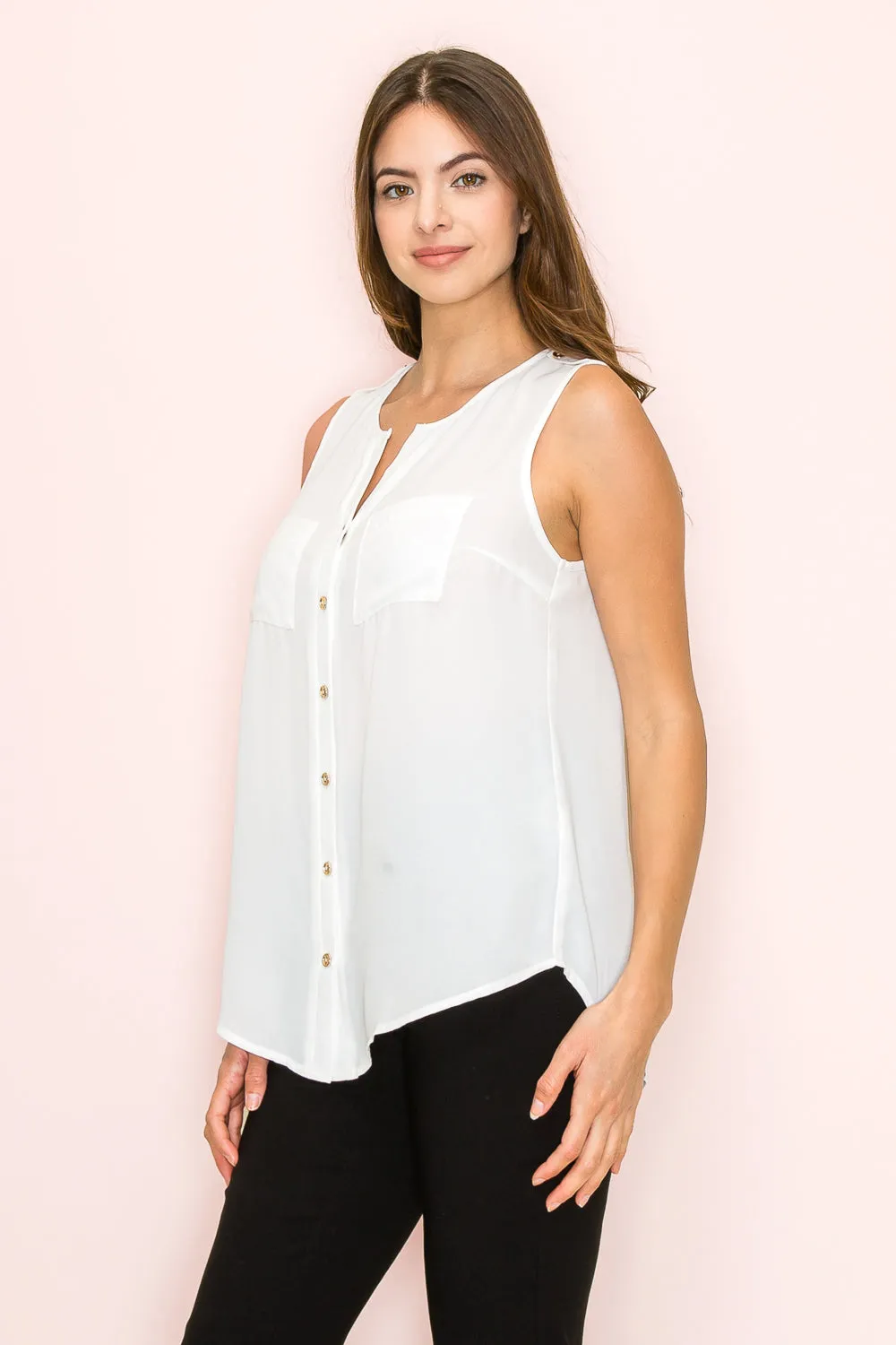 BUTTON FRONT SLEEVELESS TANK