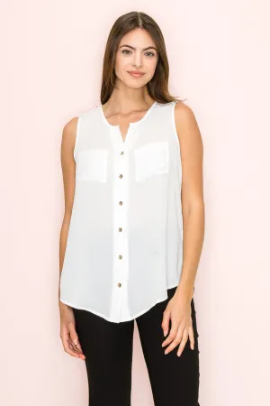 BUTTON FRONT SLEEVELESS TANK