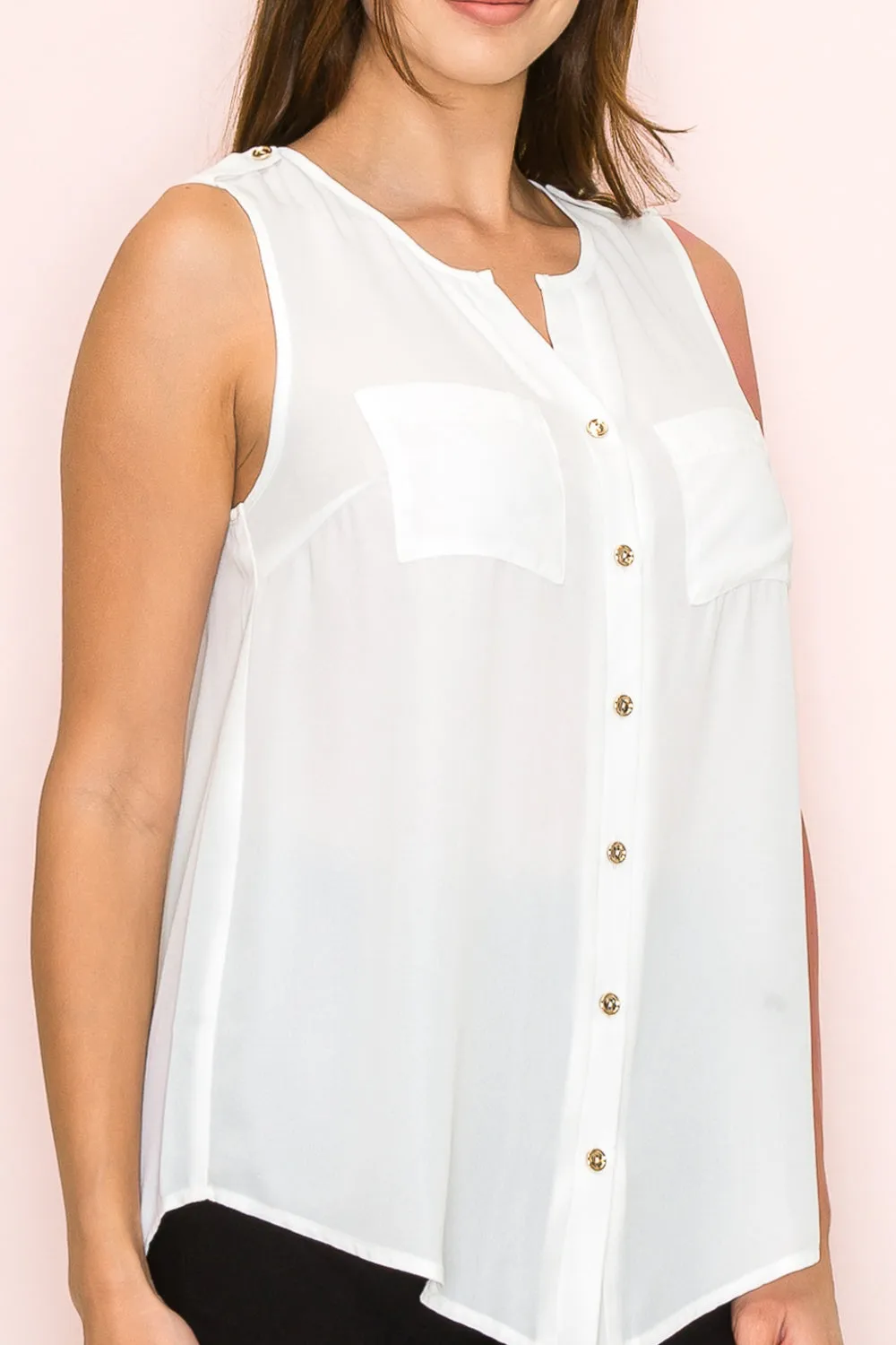 BUTTON FRONT SLEEVELESS TANK