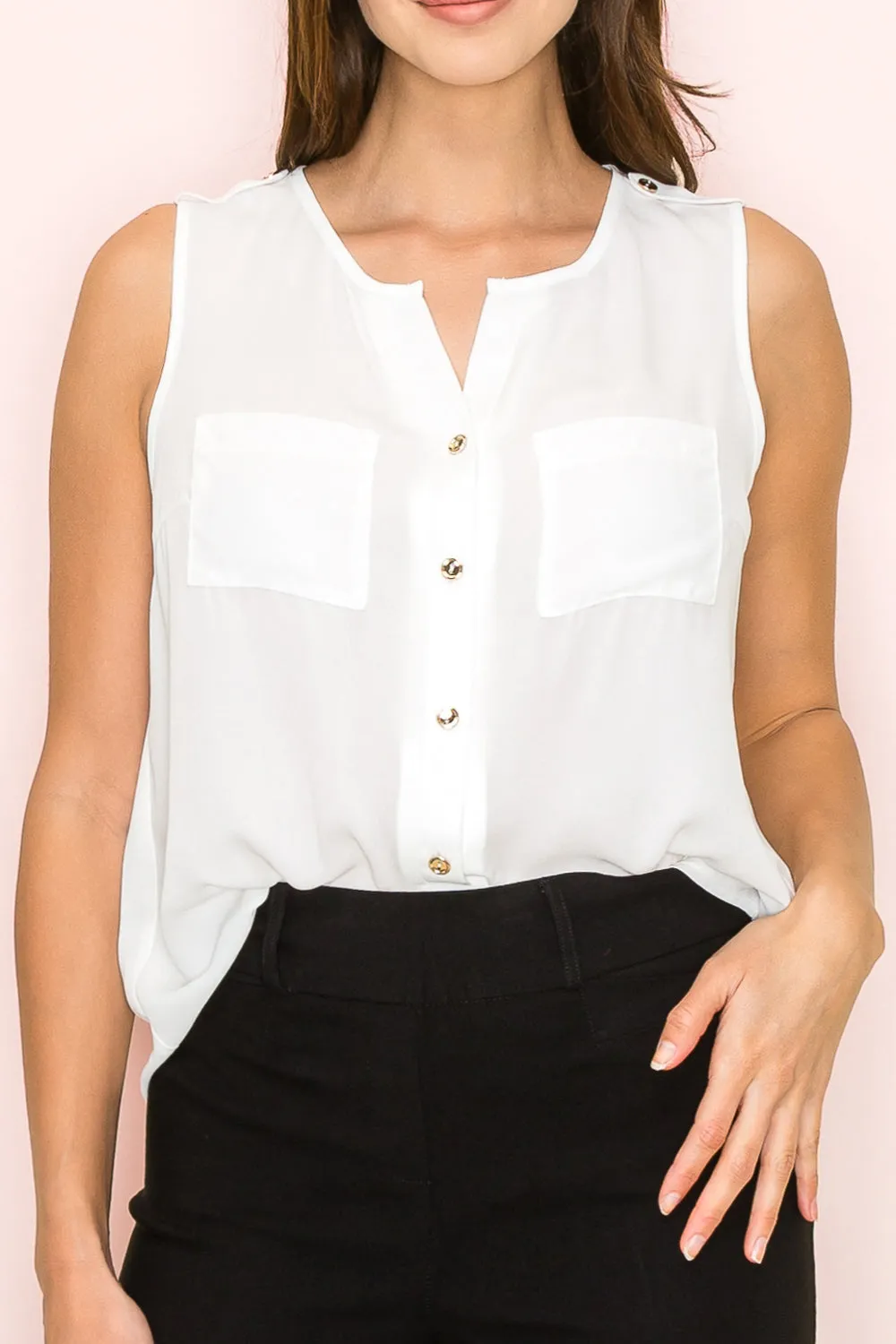 BUTTON FRONT SLEEVELESS TANK