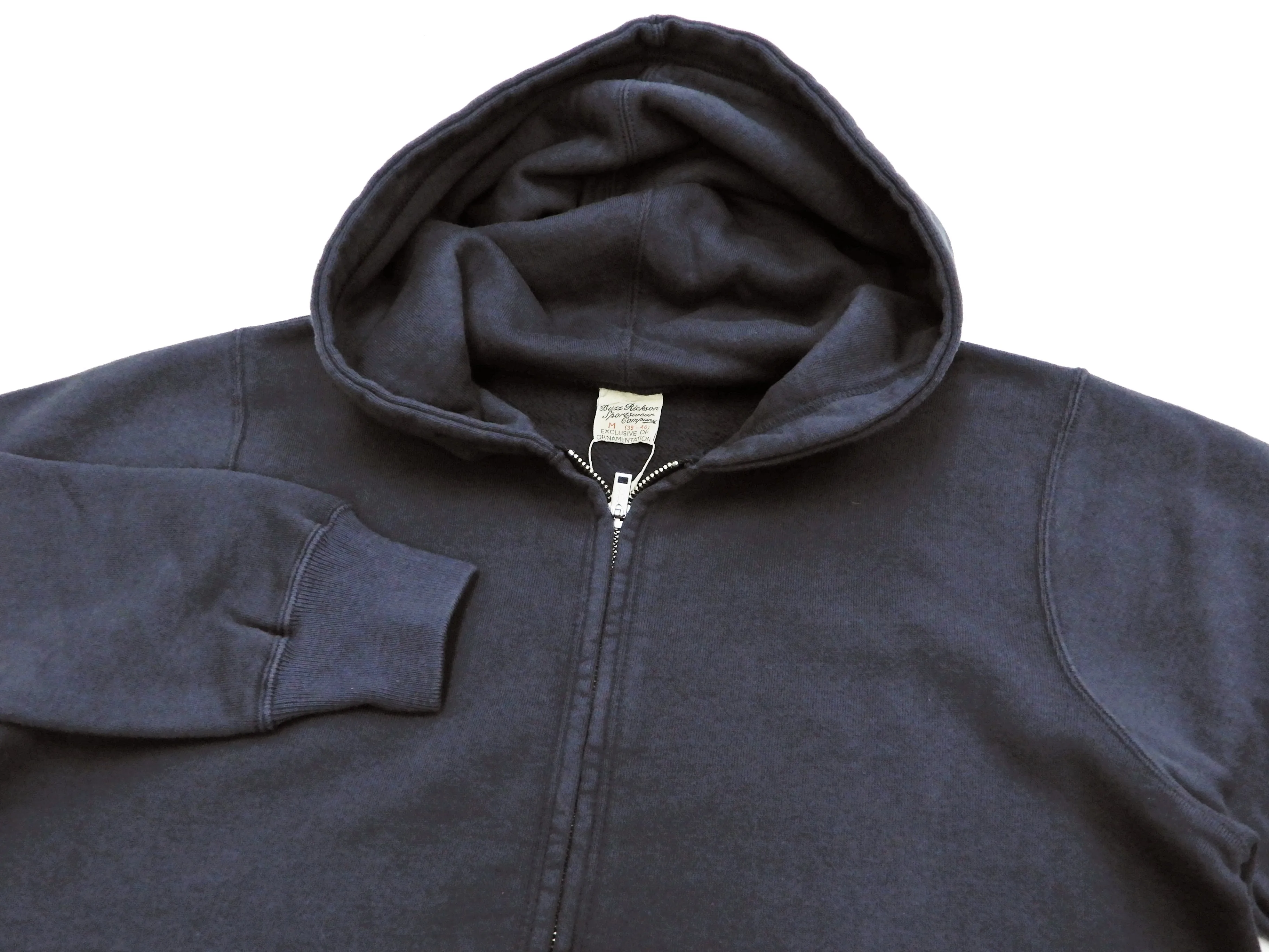 Buzz Rickson Hoodie Men's Plain Hoodie Zip Front Hooded Sweatshirt BR65623 Faded-Navy-Blue