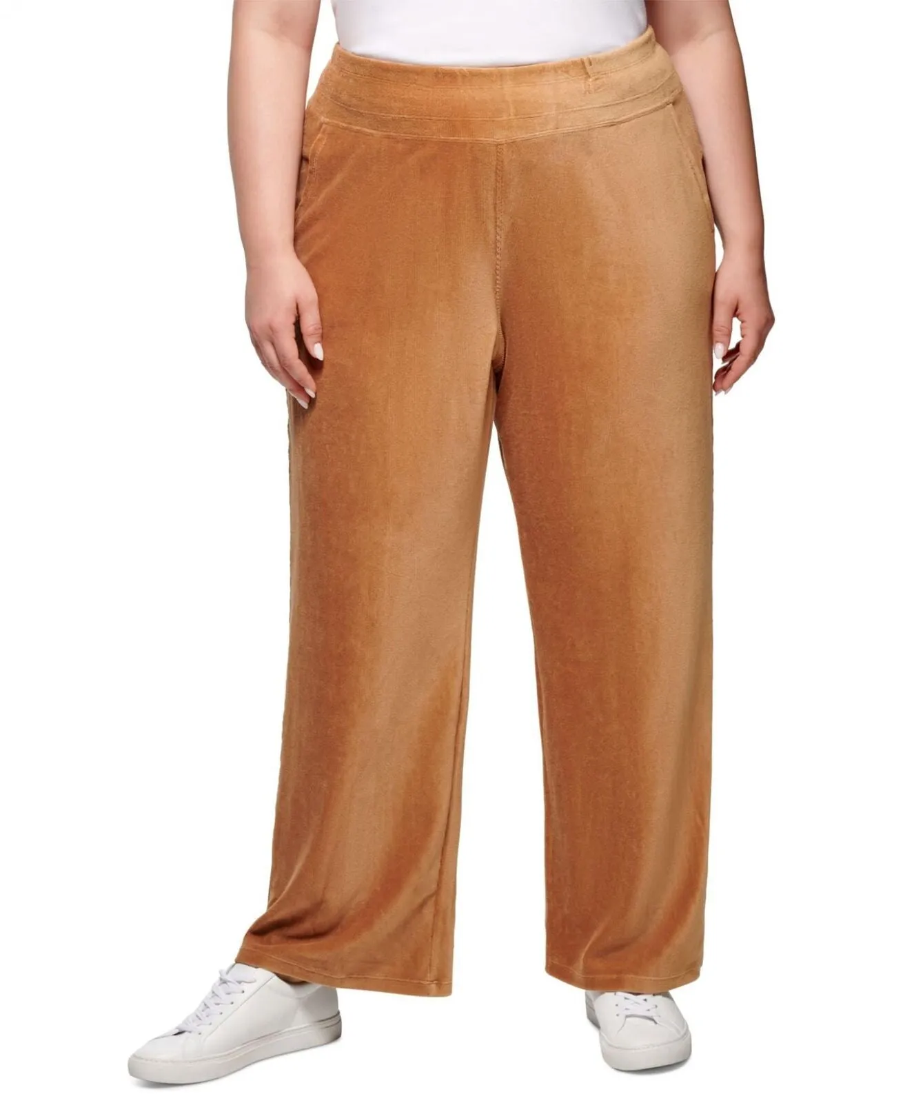Calvin Klein Performance Plus Size High-Rise Wide-Leg Velour Pants Teak Brown 1X